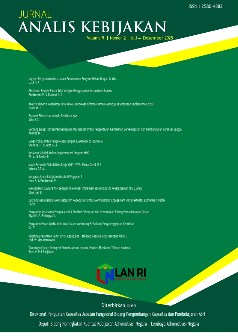 					View Vol. 9 No. 2 (2025): Jurnal Analis Kebijakan
				