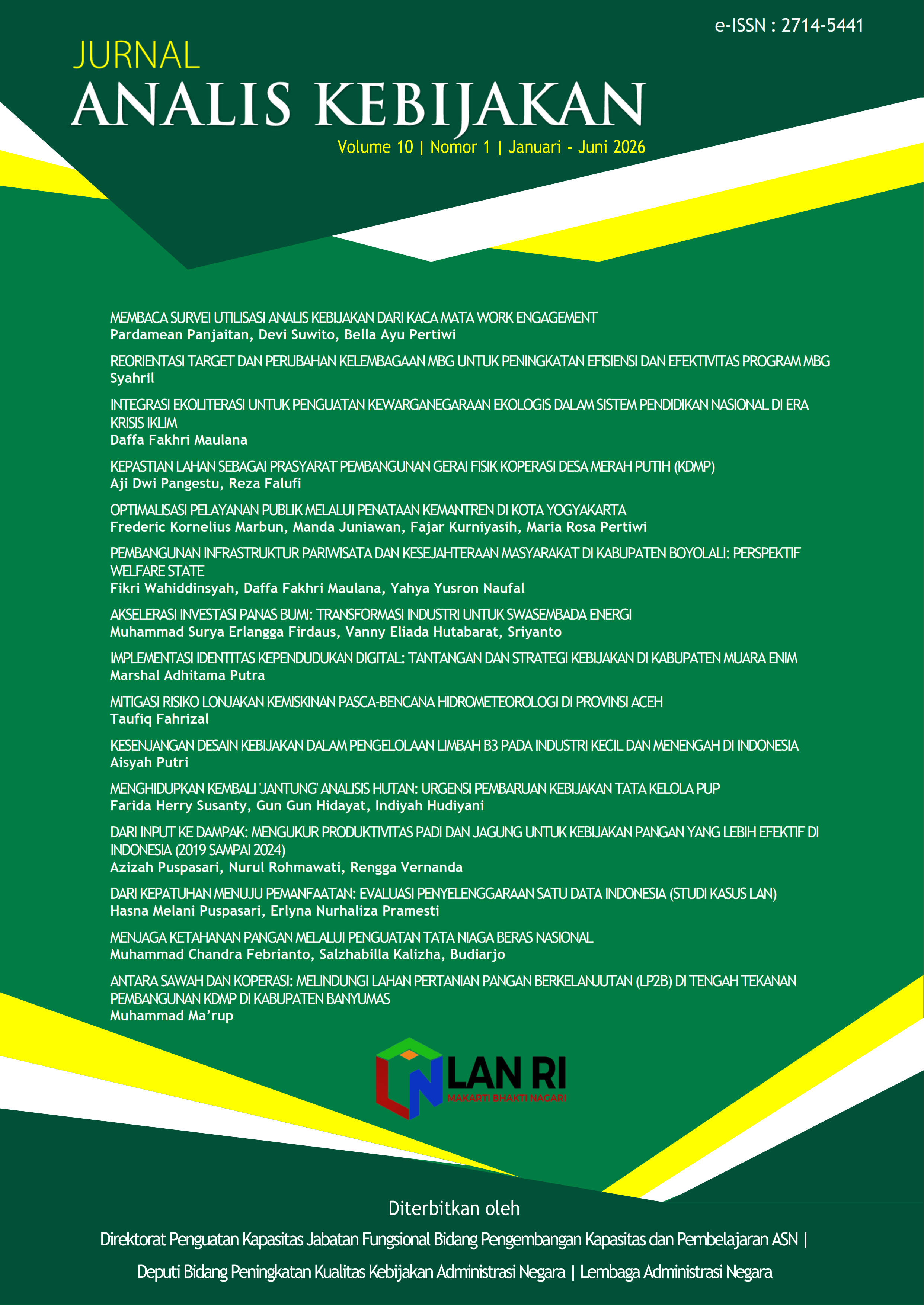 					View Vol. 10 No. 1 (2026): Jurnal Analis Kebijakan
				
